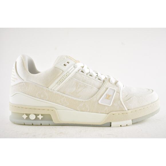 Louis Vuitton Beige Denim Monogram White Low Top Trainer Sneaker UK 9 US 10 11 - Picture 2 of 16